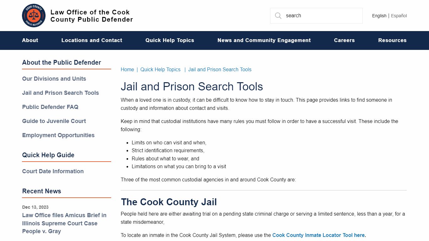 Jail and Prison Search Tools | Law Office of the Cook County Public ...